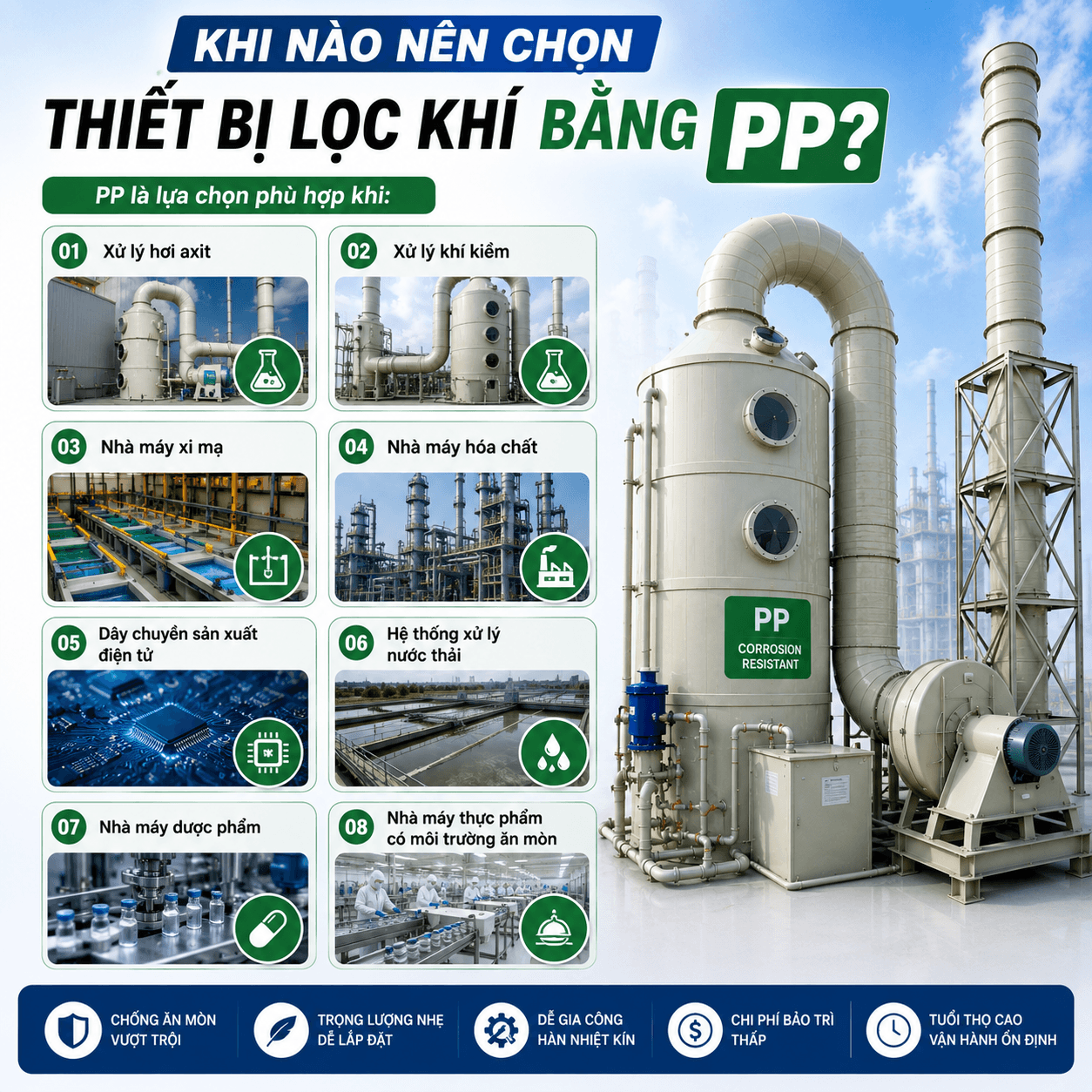 Thiết Bị Lọc Khí Bằng Nhựa PP Cho Nhà Máy